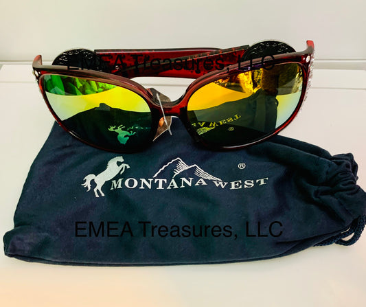 Montana West Collection Sunglasses - (Mirror) Rhinestones -Red