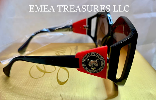 Fashion Sunglasses - (Red Angle- Gold Design) - Black