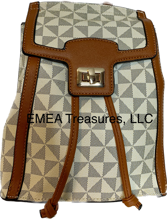 Fashion Geometric Small Drawstring Backpack - Beige/Brown