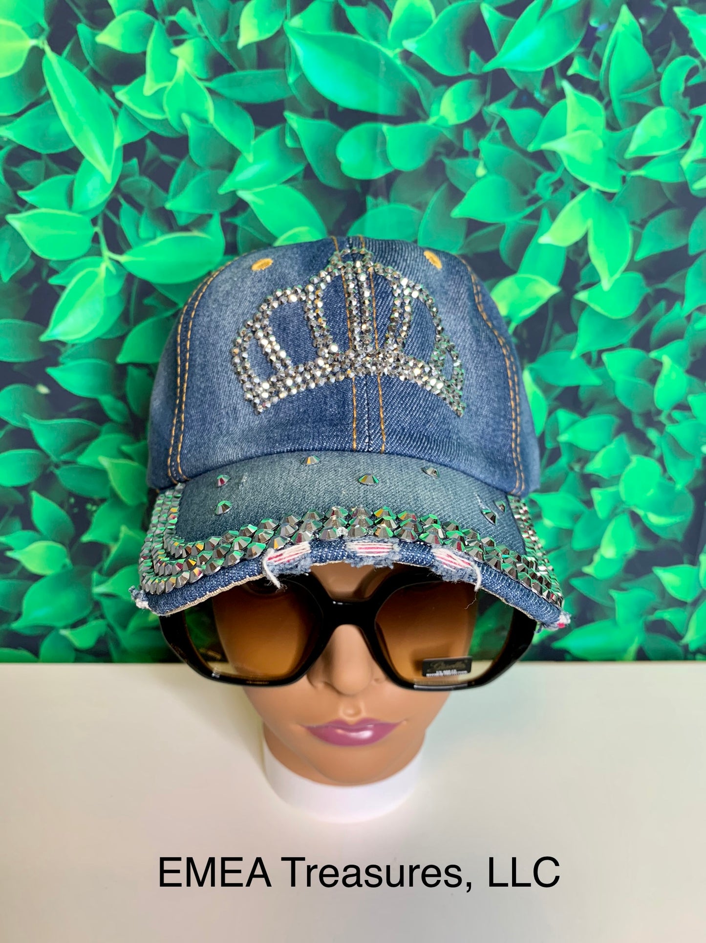 Cap Denim - Rhinestone Crystal Studded Crown